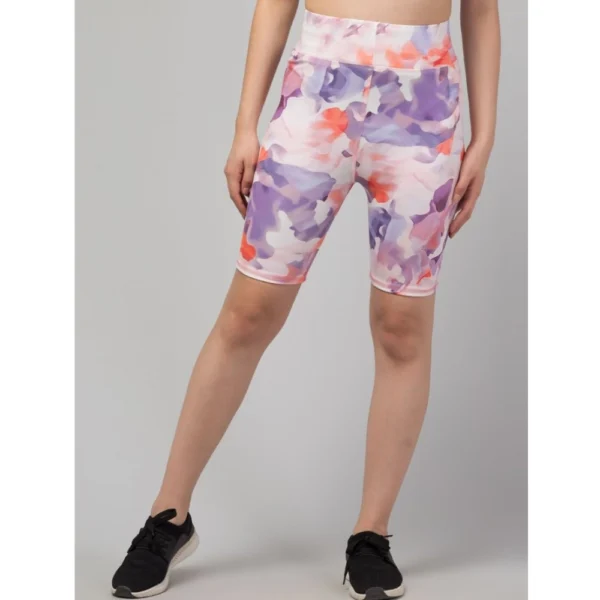 Generic Women's Polyester Spandex Printed Above Knee High Rise Slip On Shorts (Multicolor)