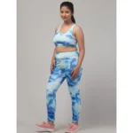 Generic Women's Polyester Spandex Printed Ankle Length High Rise Slip On Tights and Bra Set (Blue) - Image 3