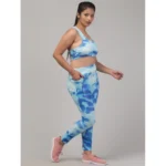 Generic Women's Polyester Spandex Printed Ankle Length High Rise Slip On Tights and Bra Set (Blue) - Image 2
