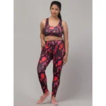 Generic Women's Polyester Spandex Printed Ankle Length High Rise Slip On Tights and Bra Set (Red)