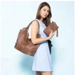 Generic Women's PU Leather Large Shoulder Zipper Handbag (Brown) - Image 4