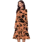 Generic Women's Knitting Printed V-Neck Full Sleeve Dress (Orange) - Image 5