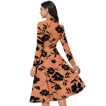 Generic Women's Knitting Printed V-Neck Full Sleeve Dress (Orange) - Image 4