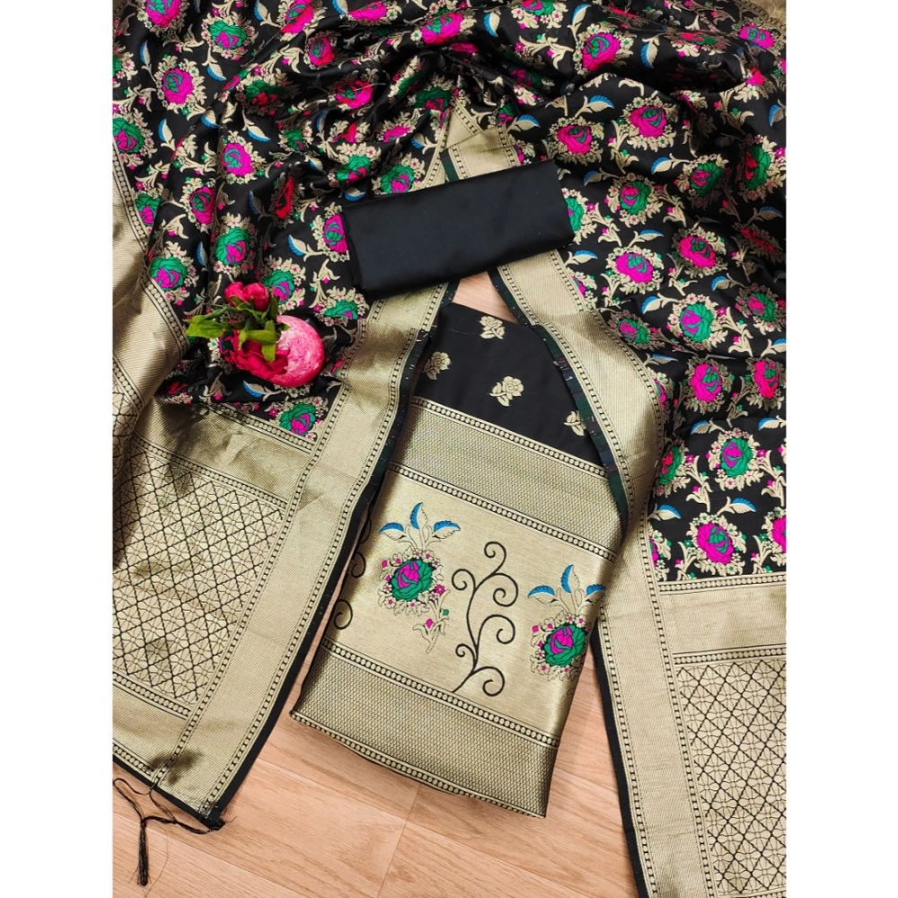 54263512441_b58d2d1dc7_o_d-1000x1000-1.webp Generic Women's Banarasi Silk Printed Unstitched Salwar Suit Material With Dupatta (Black, 3Mtrs) - Image 1