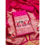 Generic Women's Banarasi Silk Printed Unstitched Salwar Suit Material With Dupatta (Pink, 3Mtrs) - Image 4