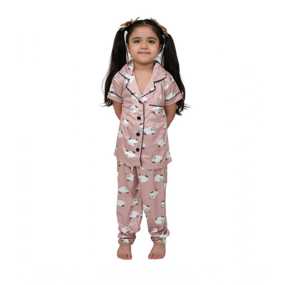 54280659306_4330575705_o_d-1000x1000-1.webp Generic Girl's Silk Bleand Printed Short Sleeve Night Suit Set (Brown) - Image 1