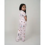 Generic Girl's Silk Bleand Printed Short Sleeve Night Suit Set (Light Pink) - Image 3