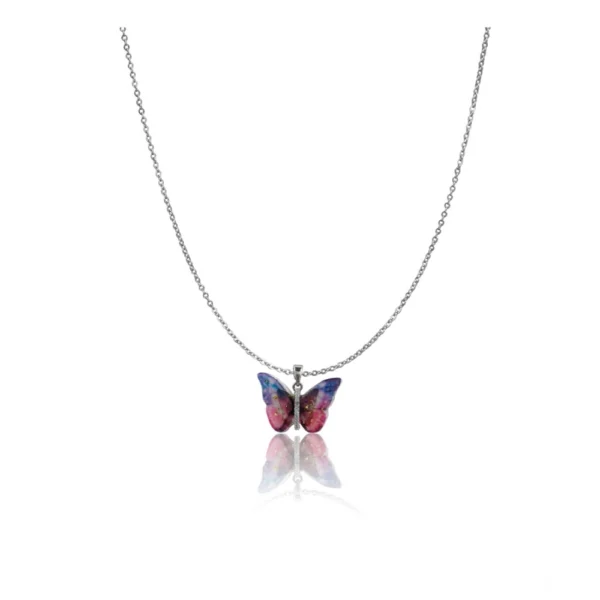 Generic Women's Stainless Steel Colorful Butterfly Pendent Dailywear chain (Silver Plated)
