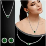 Generic Women's Stainless Steel Green Color Silver Chain Western Combo Jewelry (Silver Plated) - Image 2