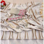 Generic Women's Satin Solid Saree With Unstitched Blouse (Beige, 5-5 Mtrs)