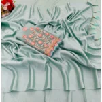 Generic Women's Satin Solid Saree With Unstitched Blouse (Skyblue, 5-5 Mtrs)