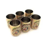 Generic Steel Meenakari Peacock Design Decorative Glass Set (Gold) - Image 4