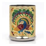 Generic Steel Meenakari Peacock Design Decorative Glass Set (Gold)