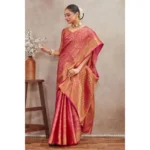 Generic Women's Silk Blend Floral Printed Saree With Unstitched Blouse 5.5Mtr (Pink) - Image 4