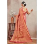 Generic Women's Silk Blend Floral Printed Saree With Unstitched Blouse 5.5Mtr (Peach) - Image 3