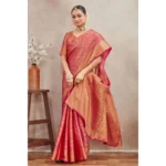 Generic Women's Silk Blend Floral Printed Saree With Unstitched Blouse 5.5Mtr (Peach) - Image 2