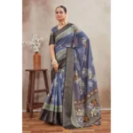 Generic Women's Crepe Silk Printed Saree With Unstitched Blouse 5.5Mtr (Grey) - Image 4