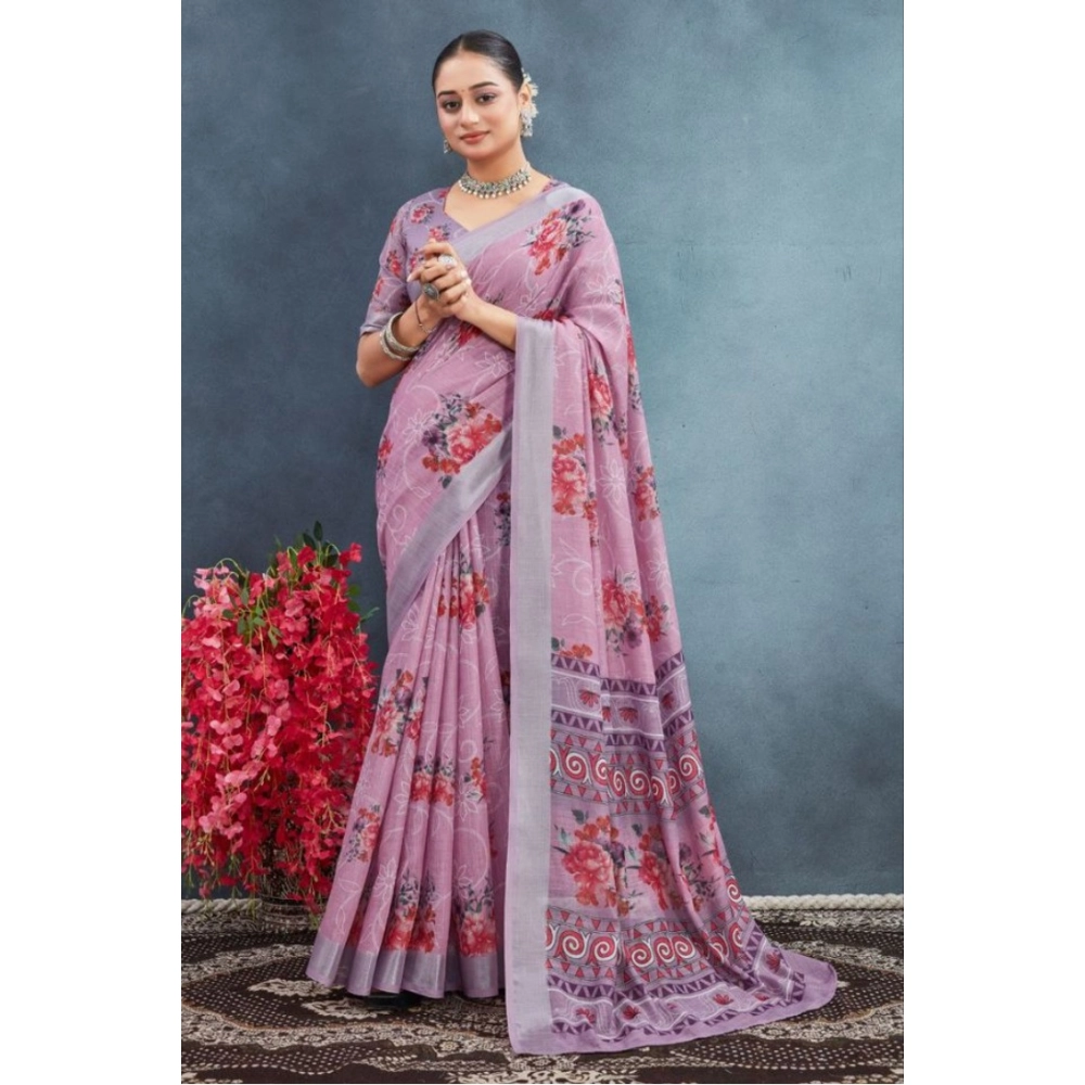 54364364721_0a8f95d9e7_o_d-1000x1000-1.webp Generic Women's Linen Floral Printed Saree With Unstitched Blouse 5.5Mtr (Purple) - Image 1