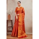 Generic Women's Silk Blend Floral Printed Saree With Unstitched Blouse 5.5Mtr (Red) - Image 2