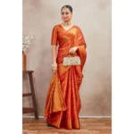 Generic Women's Silk Blend Floral Printed Saree With Unstitched Blouse 5.5Mtr (Red) - Image 4