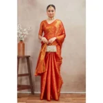 Generic Women's Silk Blend Floral Printed Saree With Unstitched Blouse 5.5Mtr (Red)