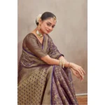 Generic Women's Silk Blend Floral Printed Saree With Unstitched Blouse 5.5Mtr (Navy Blue) - Image 2