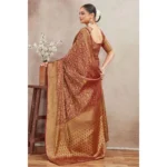 Generic Women's Silk Blend Floral Printed Saree With Unstitched Blouse 5.5Mtr (Brown) - Image 2