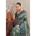 Generic Women's Crepe Silk Printed Saree With Unstitched Blouse 5.5Mtr (Green) - Image 2