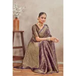 Generic Women's Silk Blend Floral Printed Saree With Unstitched Blouse 5.5Mtr (Navy Blue) - Image 3
