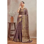 Generic Women's Silk Blend Floral Printed Saree With Unstitched Blouse 5.5Mtr (Navy Blue) - Image 4