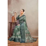 Generic Women's Crepe Silk Printed Saree With Unstitched Blouse 5.5Mtr (Green) - Image 3