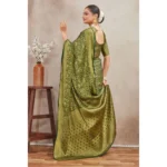 Generic Women's Silk Blend Floral Printed Saree With Unstitched Blouse 5.5Mtr (Green) - Image 2