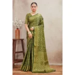 Generic Women's Silk Blend Floral Printed Saree With Unstitched Blouse 5.5Mtr (Green)