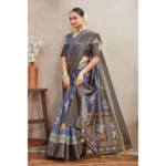 Generic Women's Crepe Silk Printed Saree With Unstitched Blouse 5.5Mtr (Grey) - Image 3