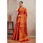 Generic Women's Silk Blend Floral Printed Saree With Unstitched Blouse 5.5Mtr (Red) - Image 3