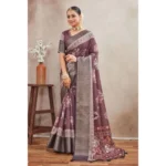 Generic Women's Crepe Silk Printed Saree With Unstitched Blouse 5.5Mtr (purple) - Image 4