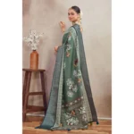 Generic Women's Crepe Silk Printed Saree With Unstitched Blouse 5.5Mtr (Green) - Image 4