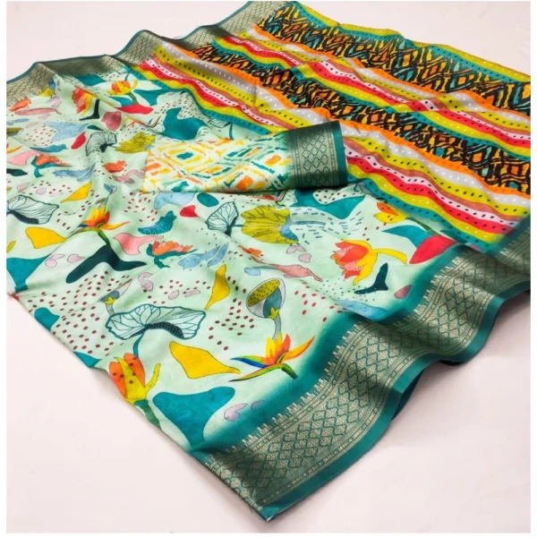 Generic Women's Cotton Silk Printed Saree With Unstitched Blouse 5.5Mtr (Multicolor)