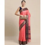 Generic Women's Cotton Silk Checkered Saree With Unstitched Blouse 5.5Mtr (Pink)