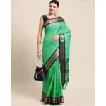 Generic Women's Cotton Silk Checkered Saree With Unstitched Blouse 5.5Mtr (Green)