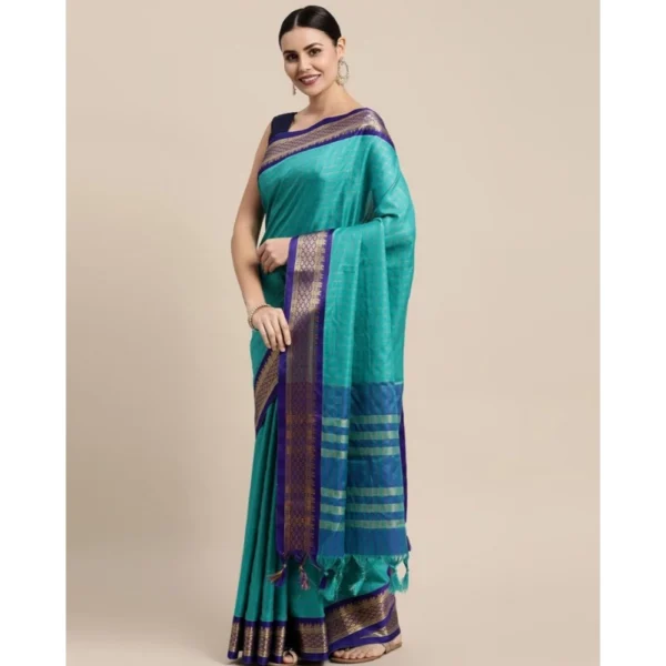 Generic Women's Cotton Silk Checkered Saree With Unstitched Blouse 5.5Mtr (Firoji)