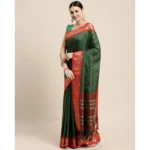 Generic Women's Cotton Silk Checkered Saree With Unstitched Blouse 5.5Mtr (B Green)