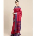 Generic Women's Cotton Silk Checkered Saree With Unstitched Blouse 5.5Mtr (Red)