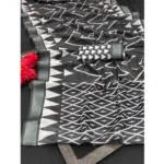 Generic Women's Cotton Linen Woven Design Saree With Unstitched Blouse 5.5Mtr (Black) - Image 3