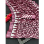 Generic Women's Cotton Linen Woven Design Saree With Unstitched Blouse 5.5Mtr (Maroon) - Image 3