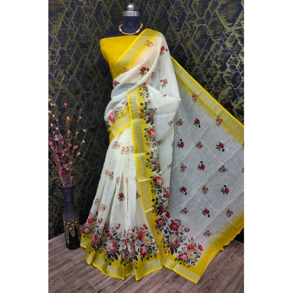 54422504967_2a74312e44_o_d-1000x1000-1.webp Generic Women's Cotton Linen Woven Design Saree With Unstitched Blouse 5.5Mtr (Yellow) - Image 1