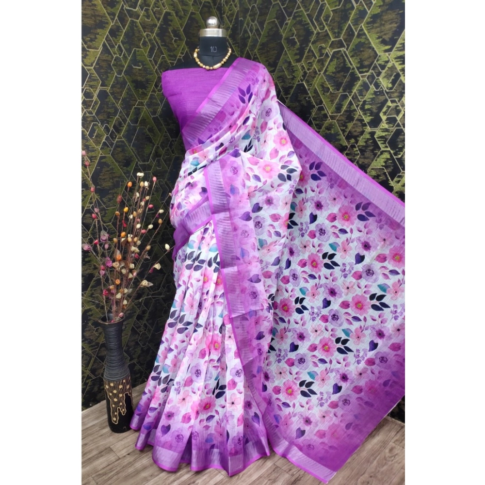 54422505132_b1b021e7f8_o_d-1000x1000-1.webp Generic Women's Cotton Linen Woven Design Saree With Unstitched Blouse 5.5Mtr (Purple) - Image 1