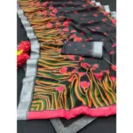 Generic Women's Cotton Linen Digital Print Saree With Unstitched Blouse 5.5Mtr (Black) - Image 4