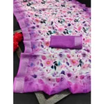 Generic Women's Cotton Linen Woven Design Saree With Unstitched Blouse 5.5Mtr (Purple) - Image 2