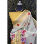 Generic Women's Cotton Linen Woven Design Saree With Unstitched Blouse 5.5Mtr (Yellow) - Image 2